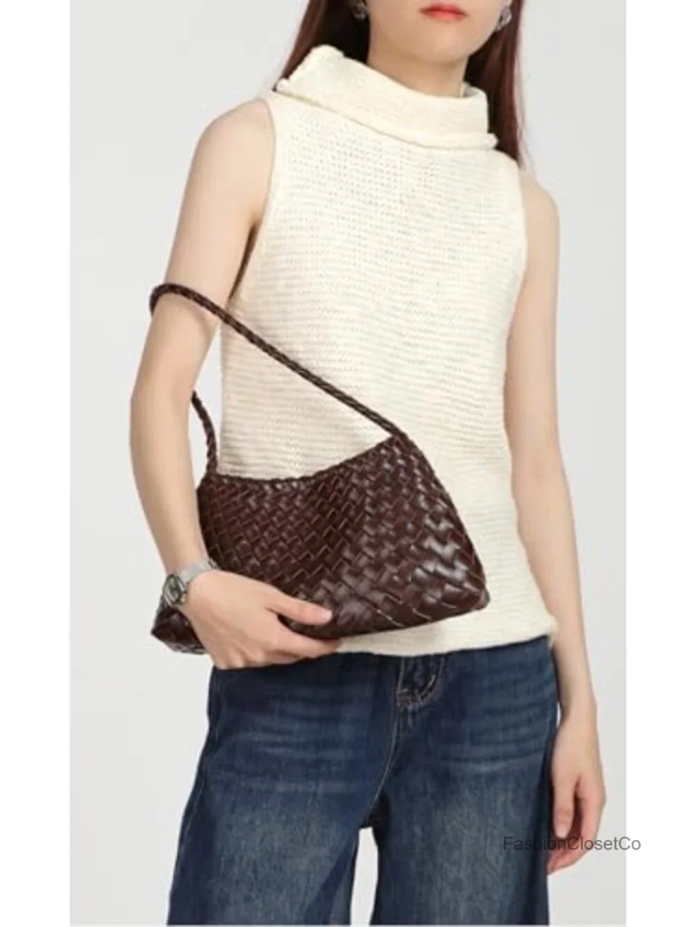 2 Pcs Slouchy Woven Hobo Bag Set - Faux Leather Shoulder Crossbody Tote for